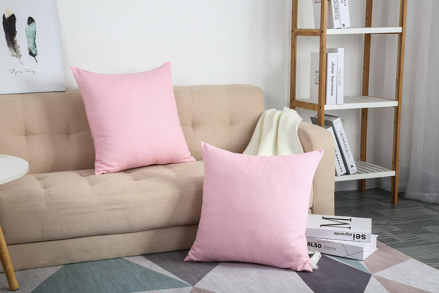 TangDepot Handmade Decorative Cotton Canvas Throw Pillow Covers 14x14 Salmon