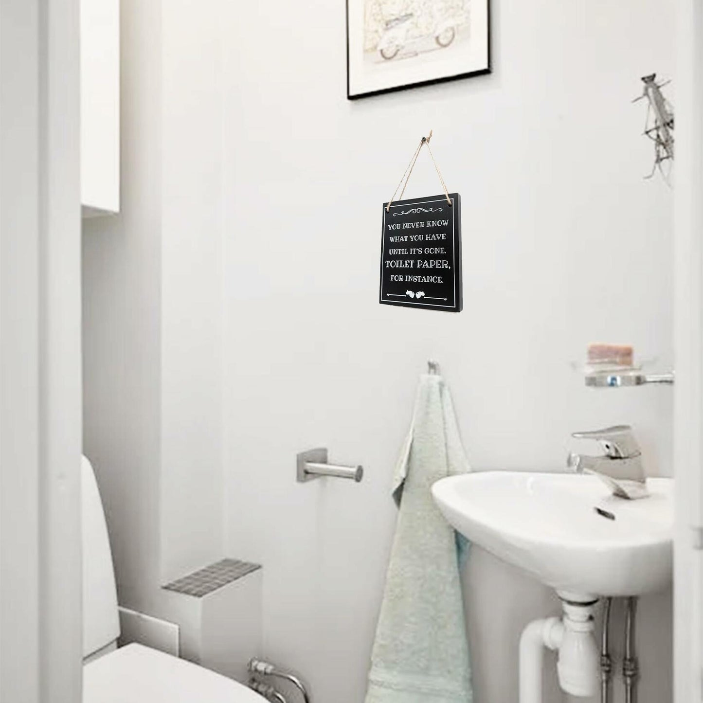 ARTAWEIN Bathroom Rules Wall Art Sign Rustic Humorous Decor