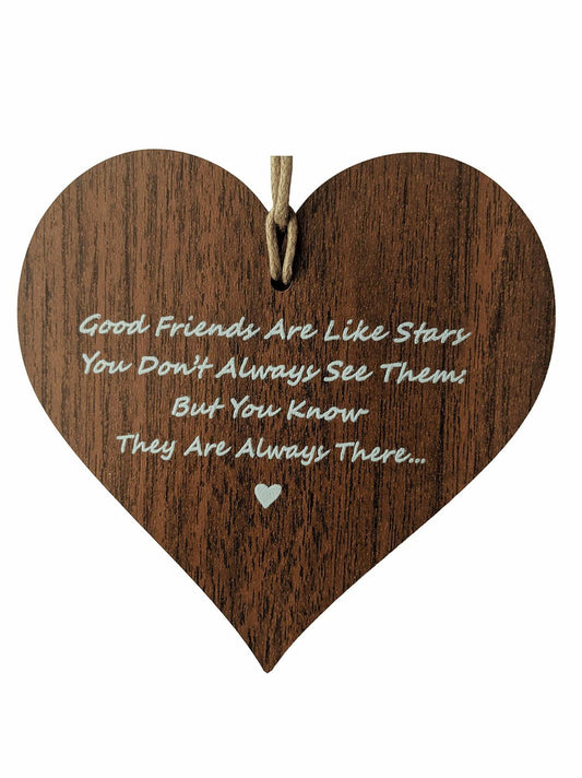 Wooden Antique Hanging Heart Plaque Sign Brown Good Friends Quote