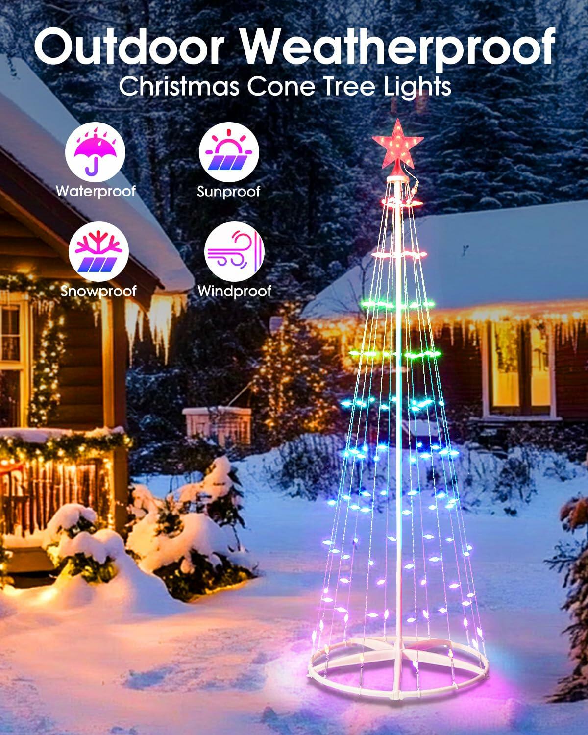 Minetom 6Ft Smart Christmas Cone Tree 118 LED Lights Star Topper Waterproof