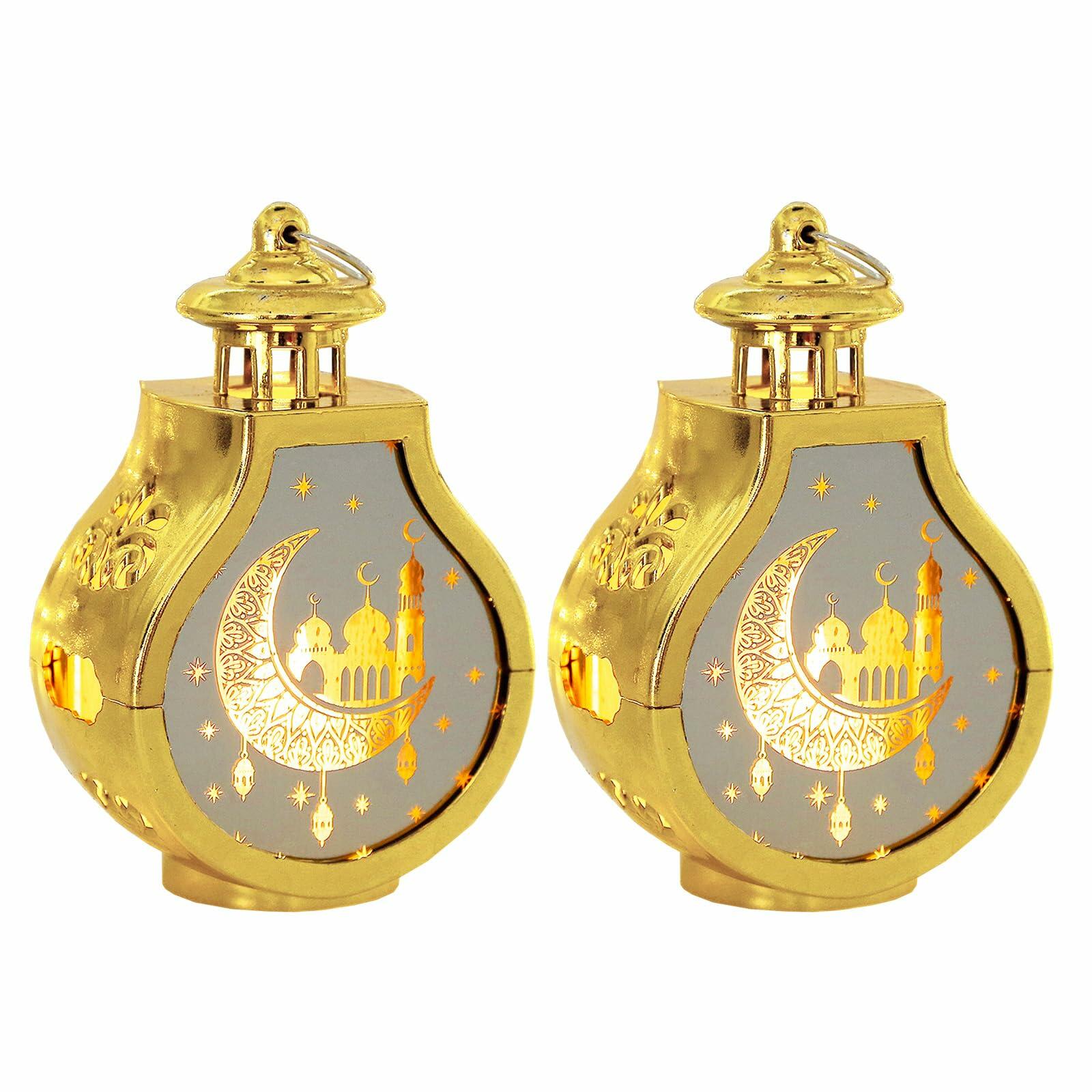 ALIBBON Ramadan Mini Gold Candle Lantern 2 Pcs Decorative Eid Mubarak