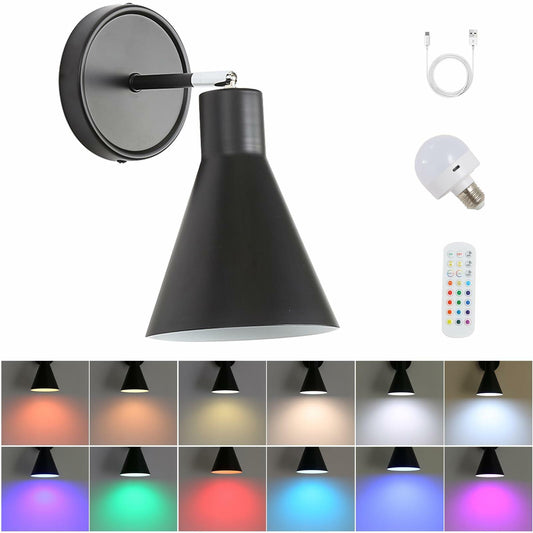 FILIMITIY Battery Operated Modern Dimmable LED RGB Wall Sconce Black