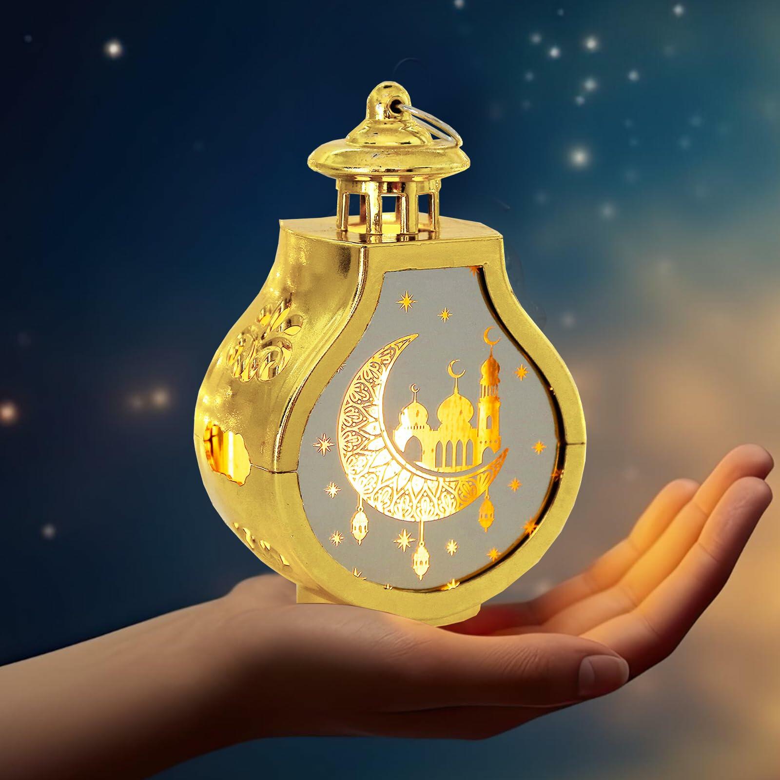 ALIBBON Ramadan Mini Gold Candle Lantern 2 Pcs Decorative Eid Mubarak