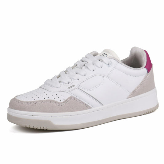 JABASIC Women Leather Platform Sneakers Lace-Up White/Sky Blue Size 7