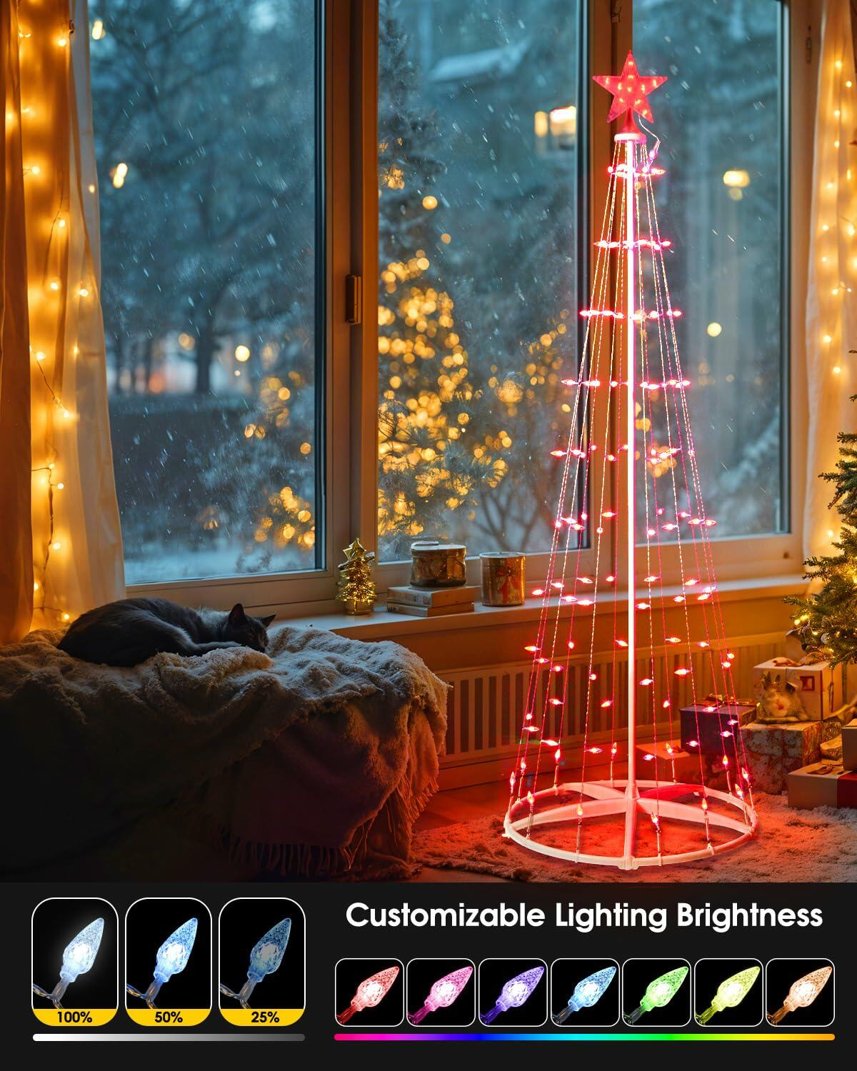 Minetom 6Ft Smart Christmas Cone Tree 118 LED Lights Star Topper Waterproof