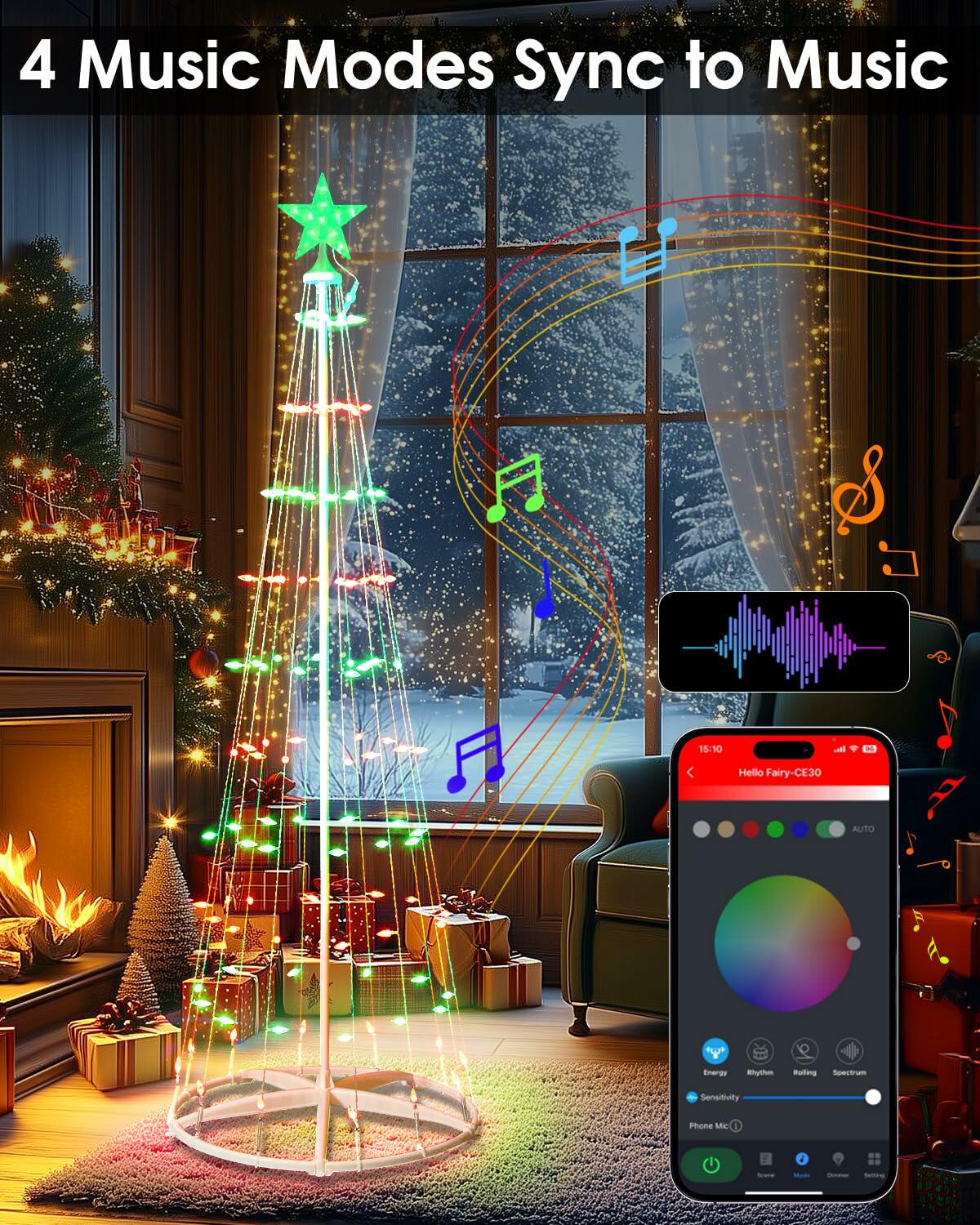 Minetom 6Ft Smart Christmas Cone Tree 118 LED Lights Star Topper Waterproof