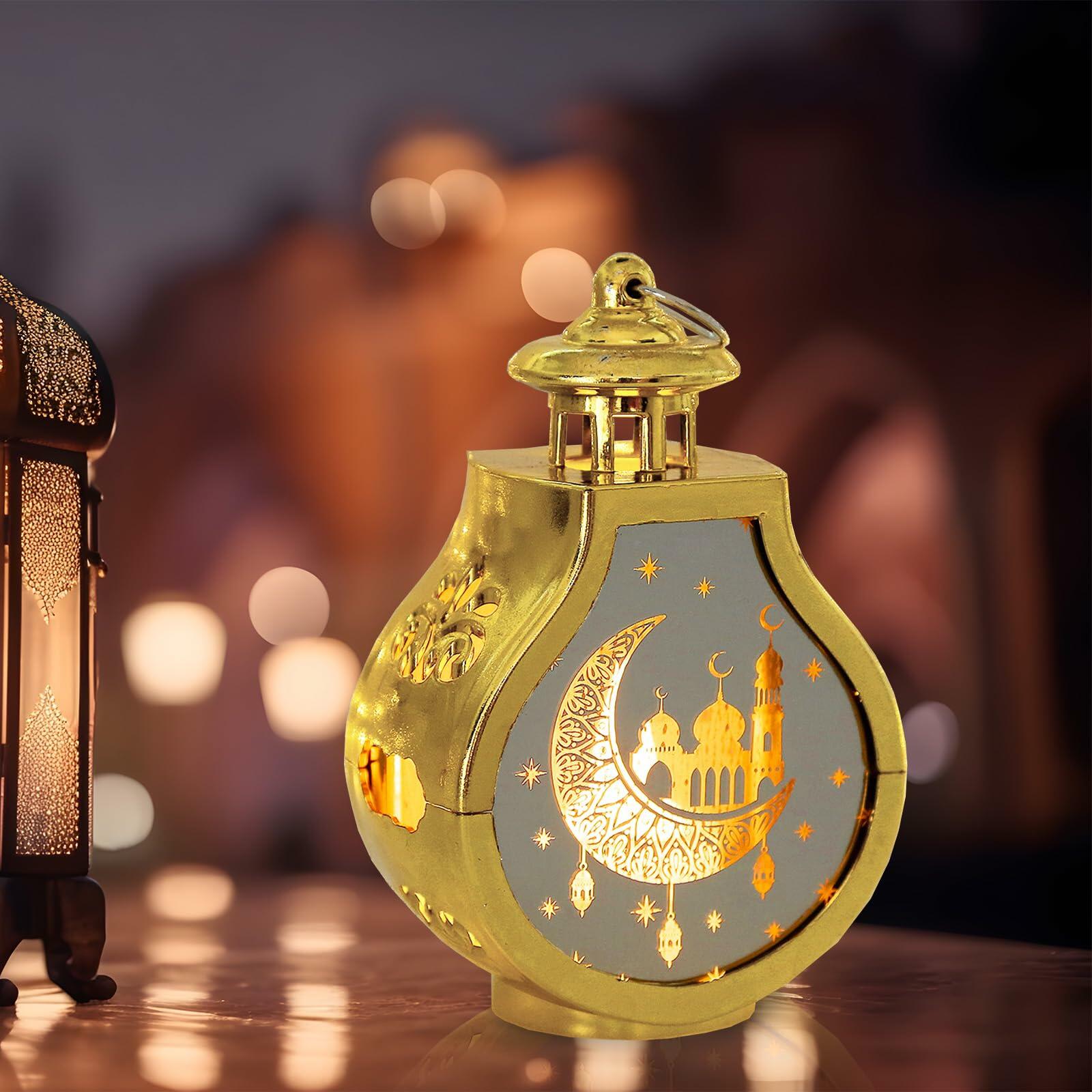 ALIBBON Ramadan Mini Gold Candle Lantern 2 Pcs Decorative Eid Mubarak