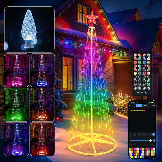 Minetom 6Ft Smart Christmas Cone Tree 118 LED Lights Star Topper Waterproof