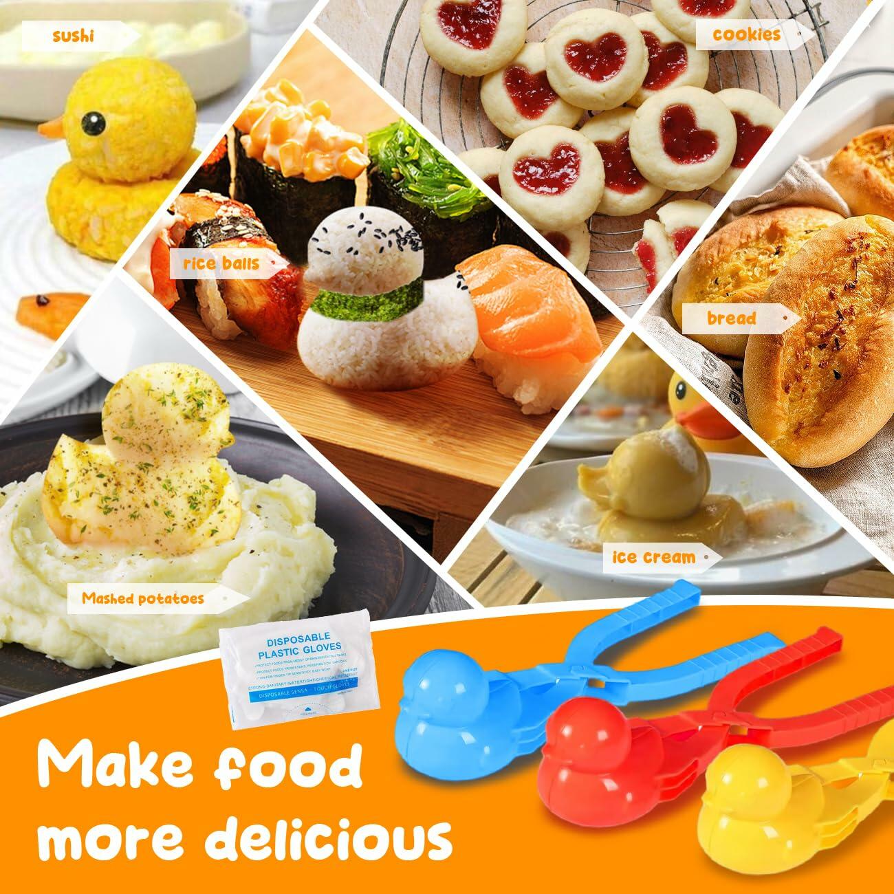 Onigiri Mold 3 Pcs Non-Stick Duck 3D Animal Rice Ball Maker with 100 Gloves