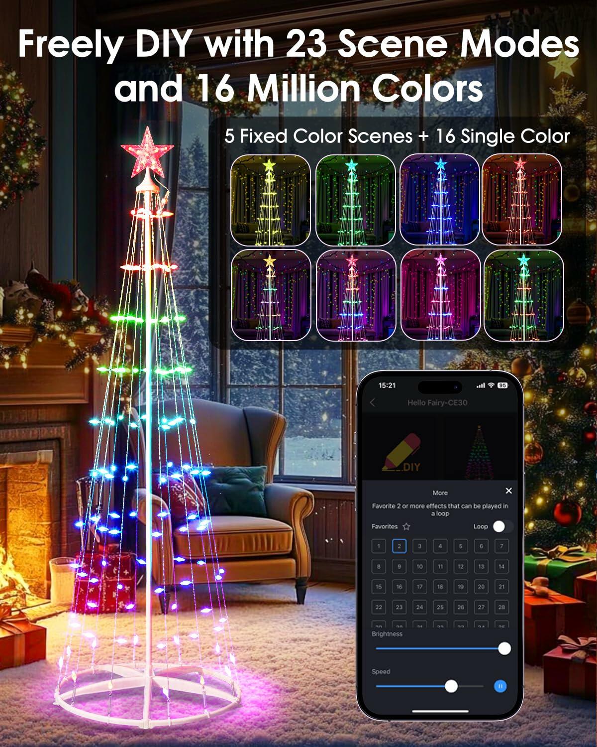 Minetom 6Ft Smart Christmas Cone Tree 118 LED Lights Star Topper Waterproof