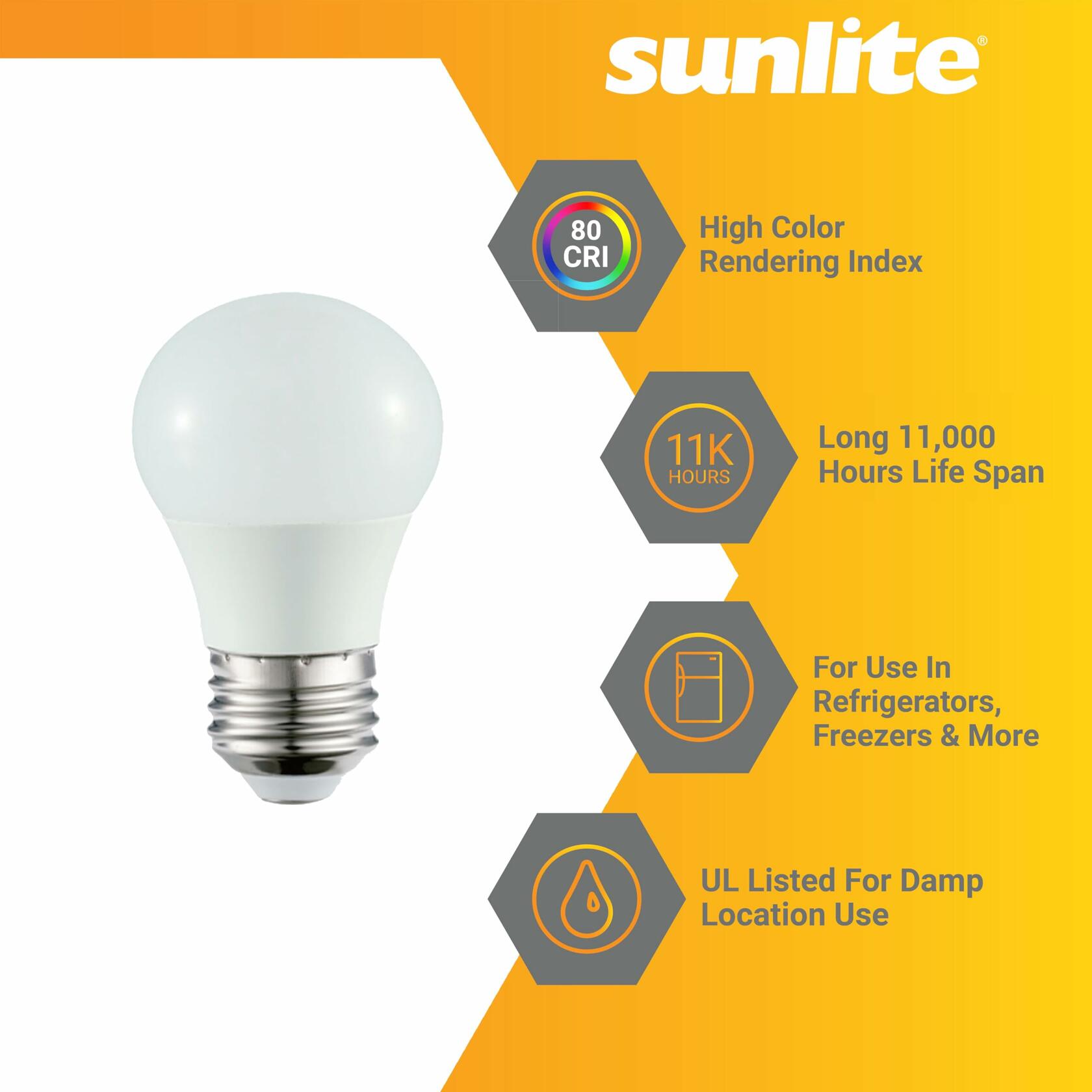 Sunlite LED A15 Refrigerator Bulb 6W 450 Lumens E26 Dimmable Frosted 5000K 1Pack