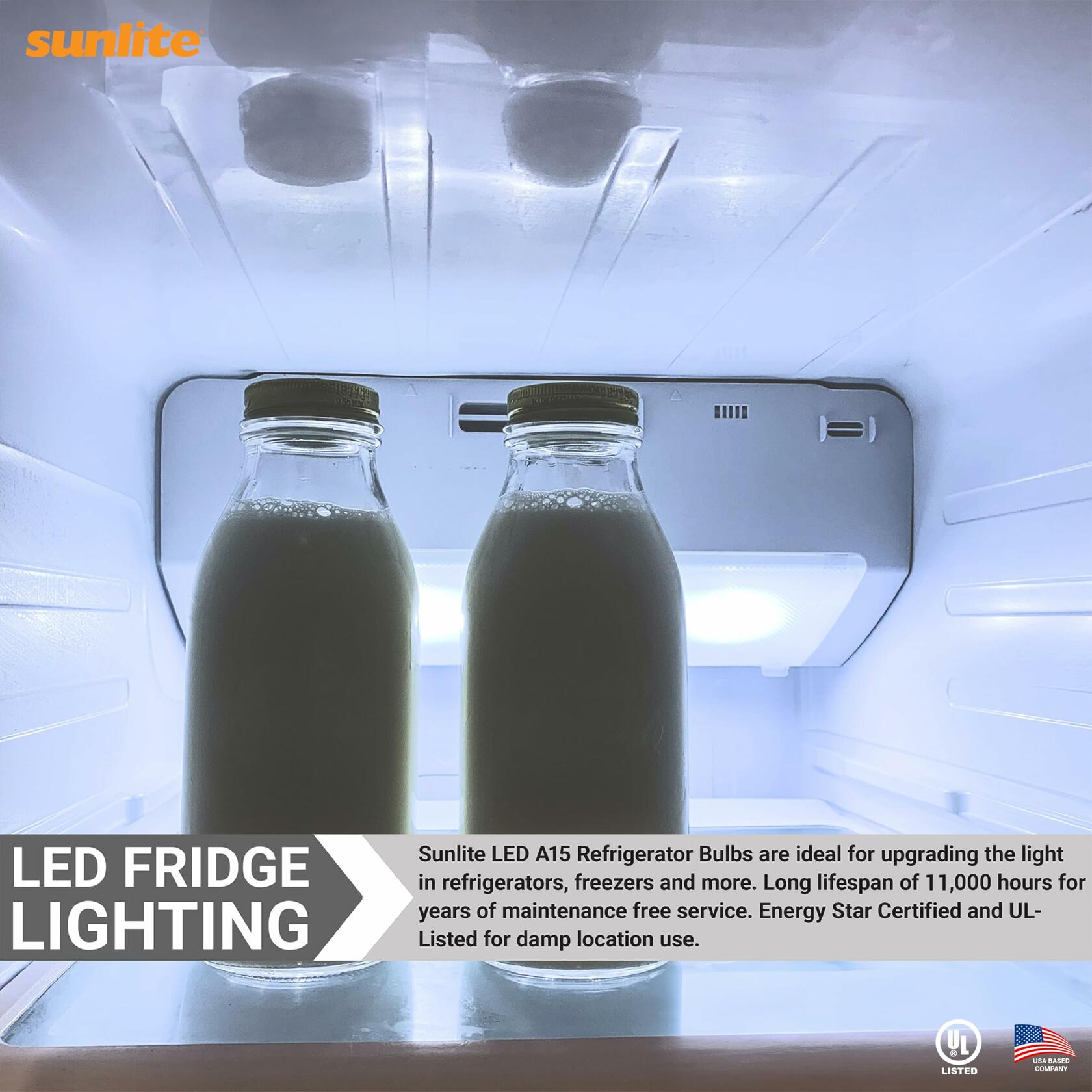 Sunlite LED A15 Refrigerator Bulb 6W 450 Lumens E26 Dimmable Frosted 5000K 1Pack