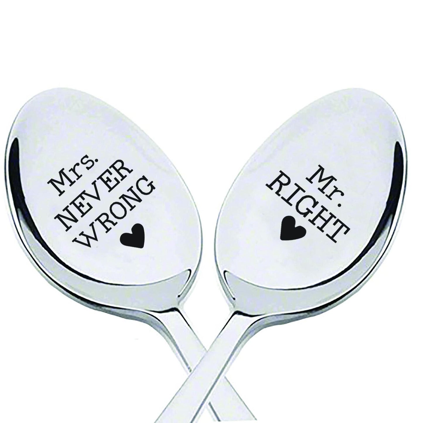 Mr Right & Mrs Never Wrong Stainless Steel Coffee Tea Spoons 7in Set