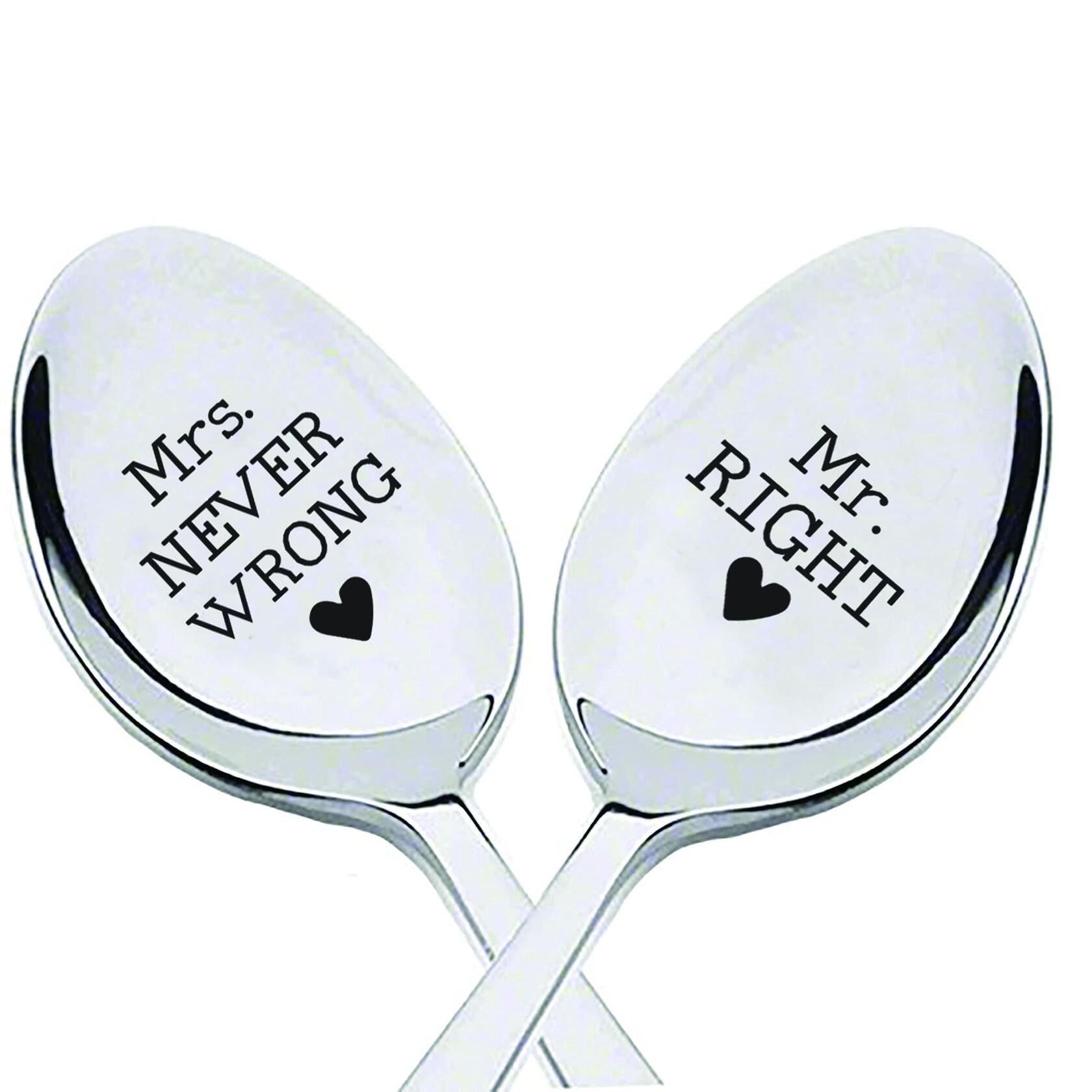 Mr Right & Mrs Never Wrong Stainless Steel Coffee Tea Spoons 7in Set