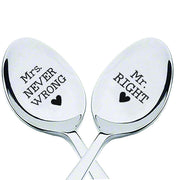 Mr Right & Mrs Never Wrong Stainless Steel Coffee Tea Spoons 7in Set