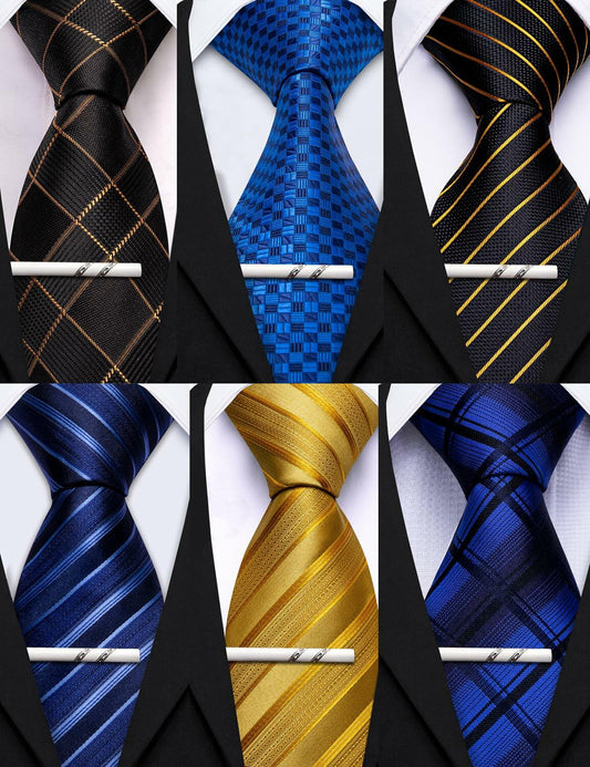 Barry.Wang Mens 6 PCS Silk Neckties Striped Paisley Check Floral 3.34"