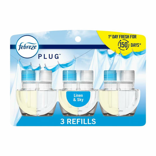 Febreze Plug In Air Freshener Refill Linen & Sky Scent 0.87oz 3 Count