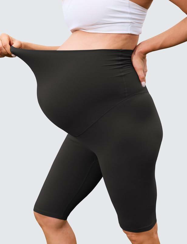 QoBexim Womens Maternity Yoga Shorts Over Belly Comfy Black Freesize