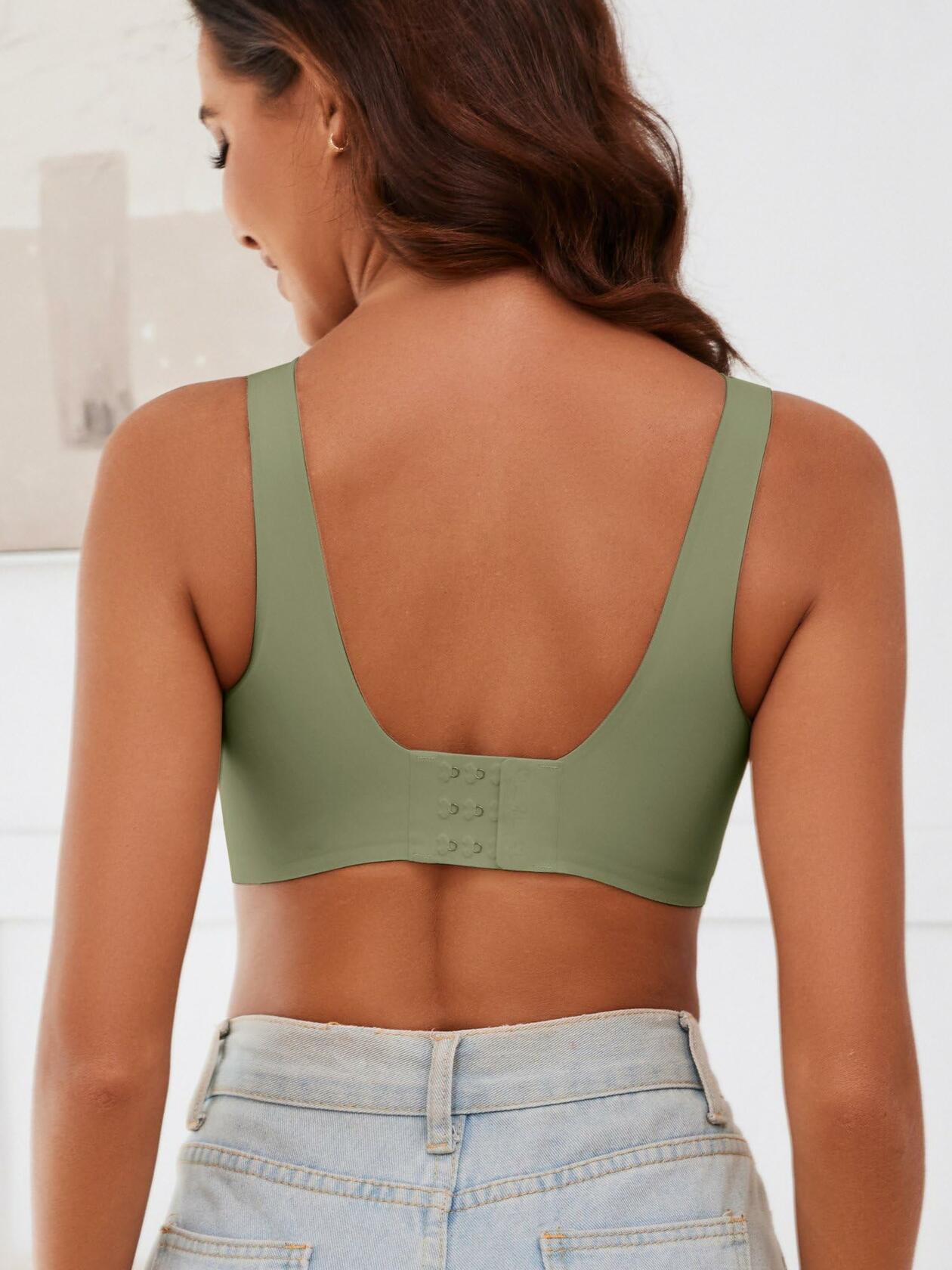 IHOIU Women's Wireless Seamless Push Up Yoga Sports Bra Green Size 4XL