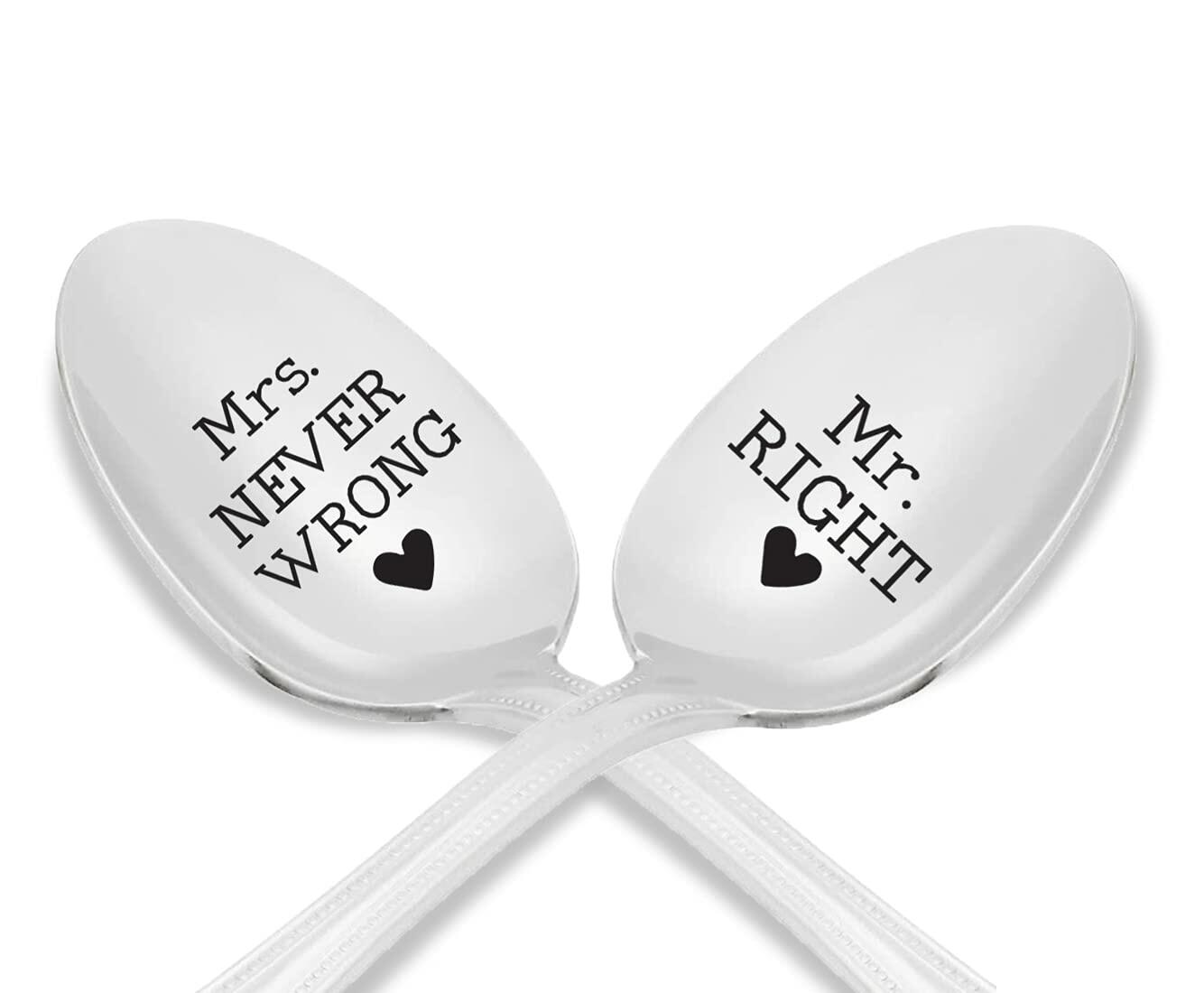 Mr Right & Mrs Never Wrong Stainless Steel Coffee Tea Spoons 7in Set