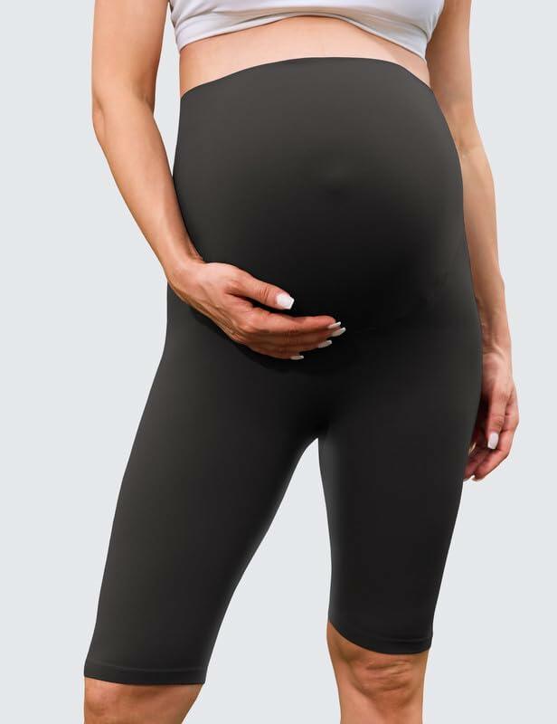 QoBexim Womens Maternity Yoga Shorts Over Belly Comfy Black Freesize