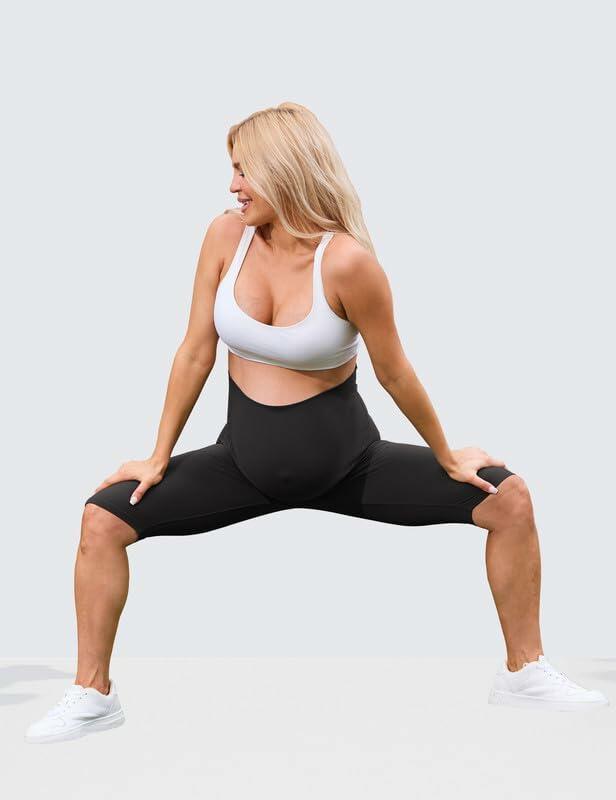 QoBexim Womens Maternity Yoga Shorts Over Belly Comfy Black Freesize