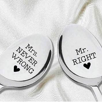 Mr Right & Mrs Never Wrong Stainless Steel Coffee Tea Spoons 7in Set