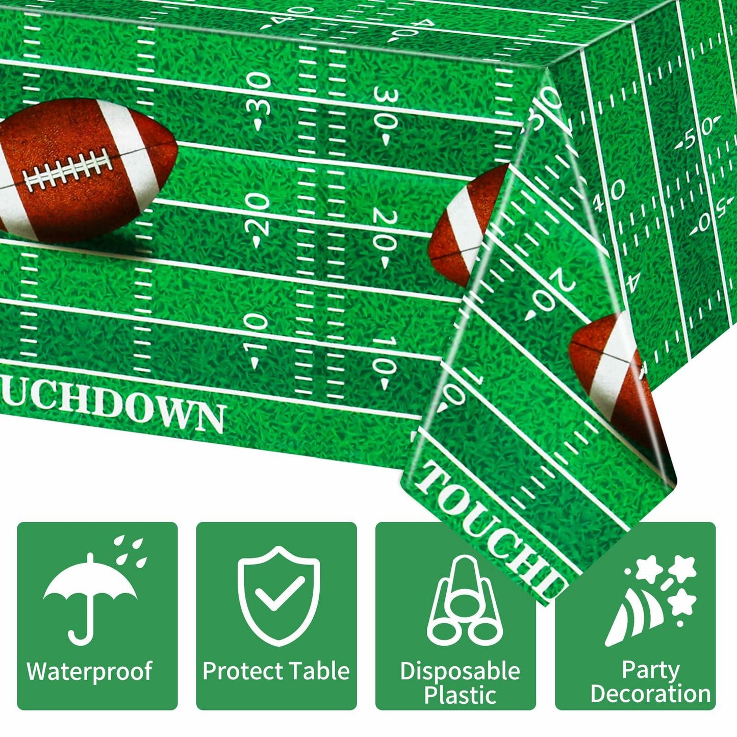 Hxezoc Football Tablecloth 54x108in 3 Pack Plastic Disposable Party Cover