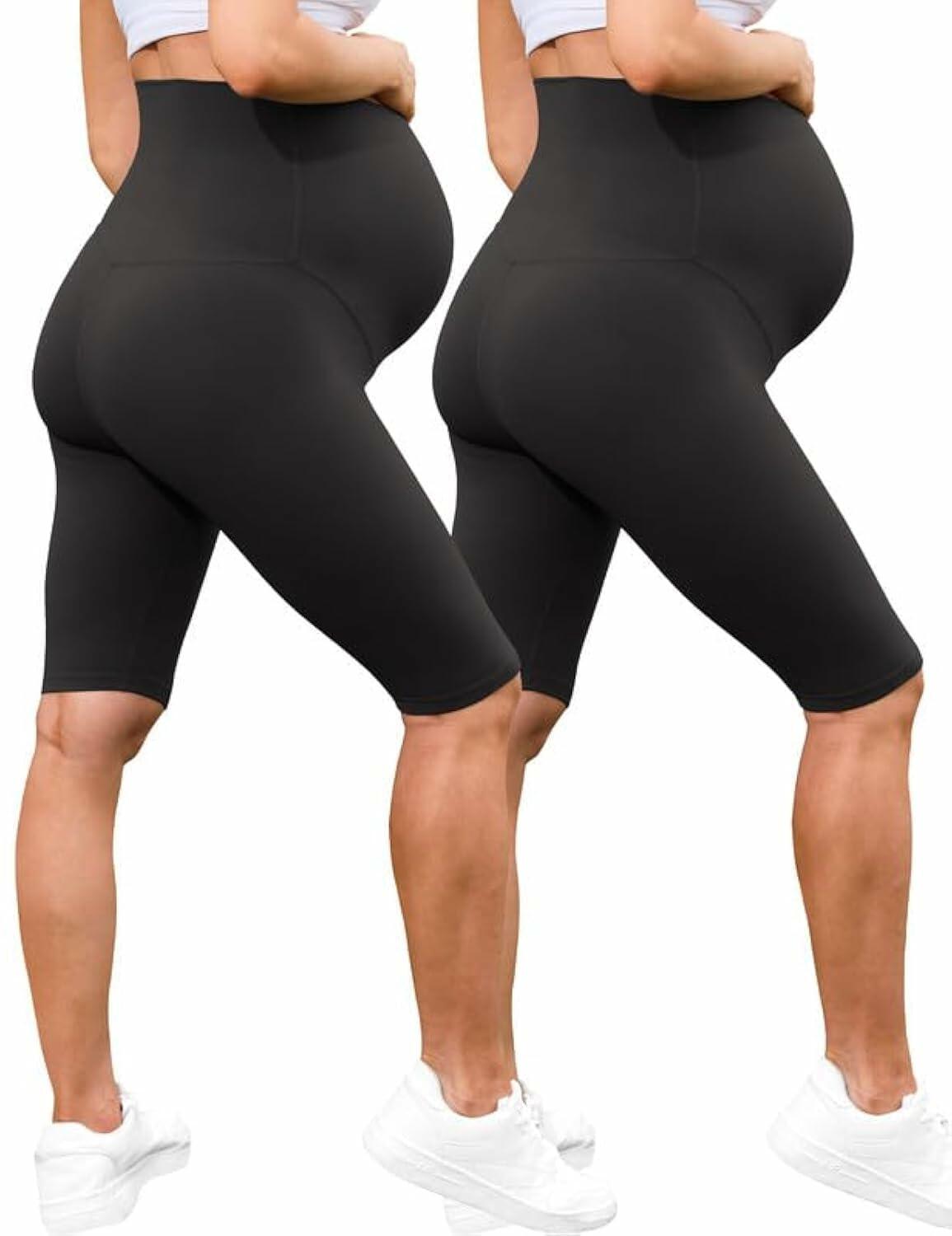 QoBexim Womens Maternity Yoga Shorts Over Belly Comfy Black Freesize