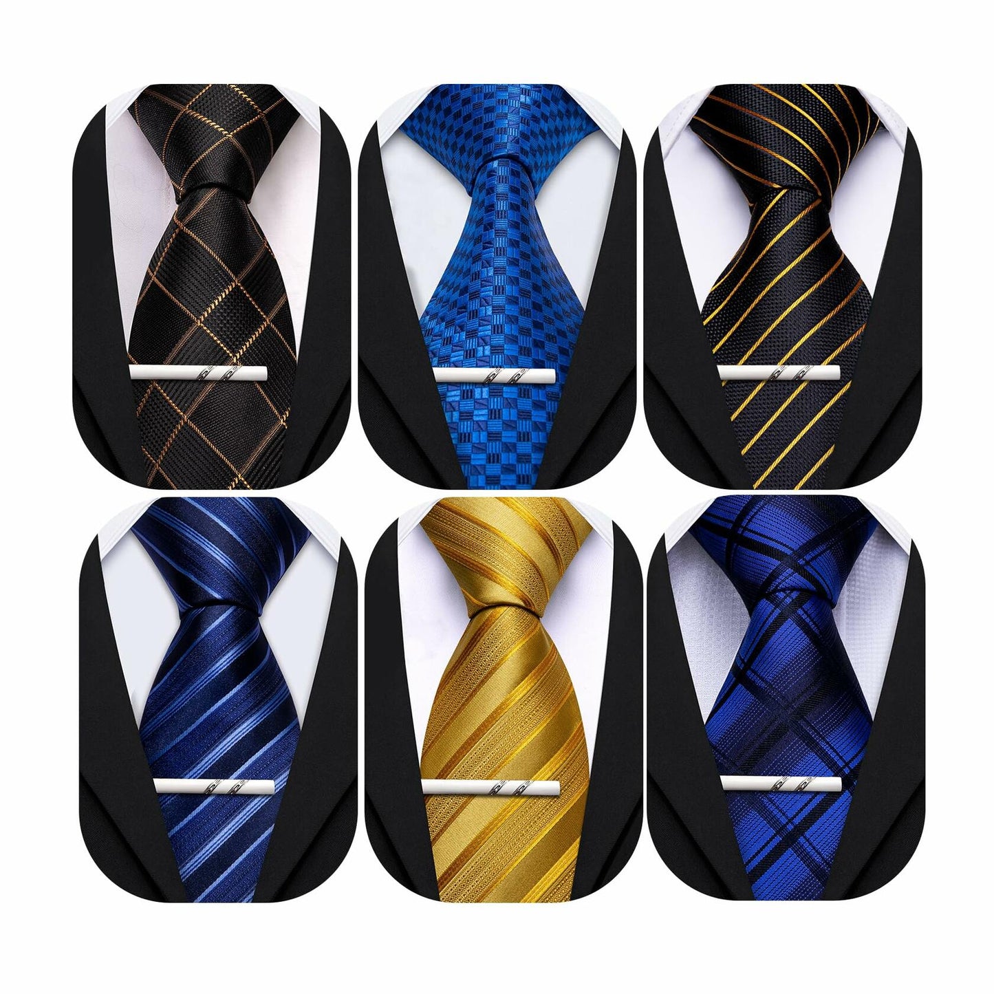 Barry.Wang Mens 6 PCS Silk Neckties Striped Paisley Check Floral 3.34"