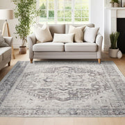 jinchan Area Rug 4x6 Washable Vintage Floral Non Slip Indoor Greige