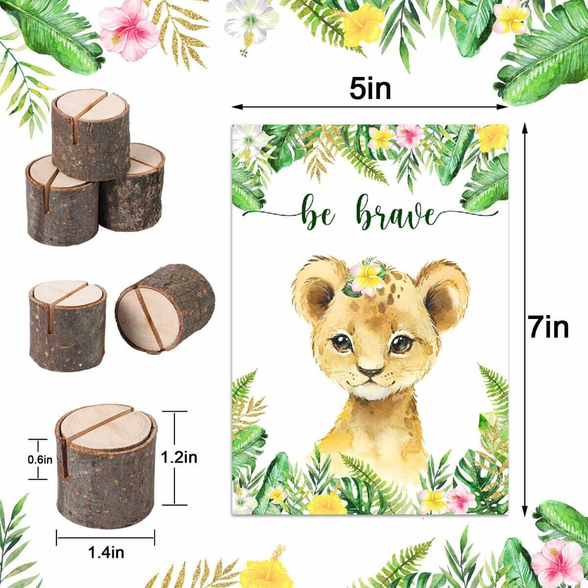 16Pcs Pink Jungle Safari Baby Shower Centerpieces with Wooden Stands