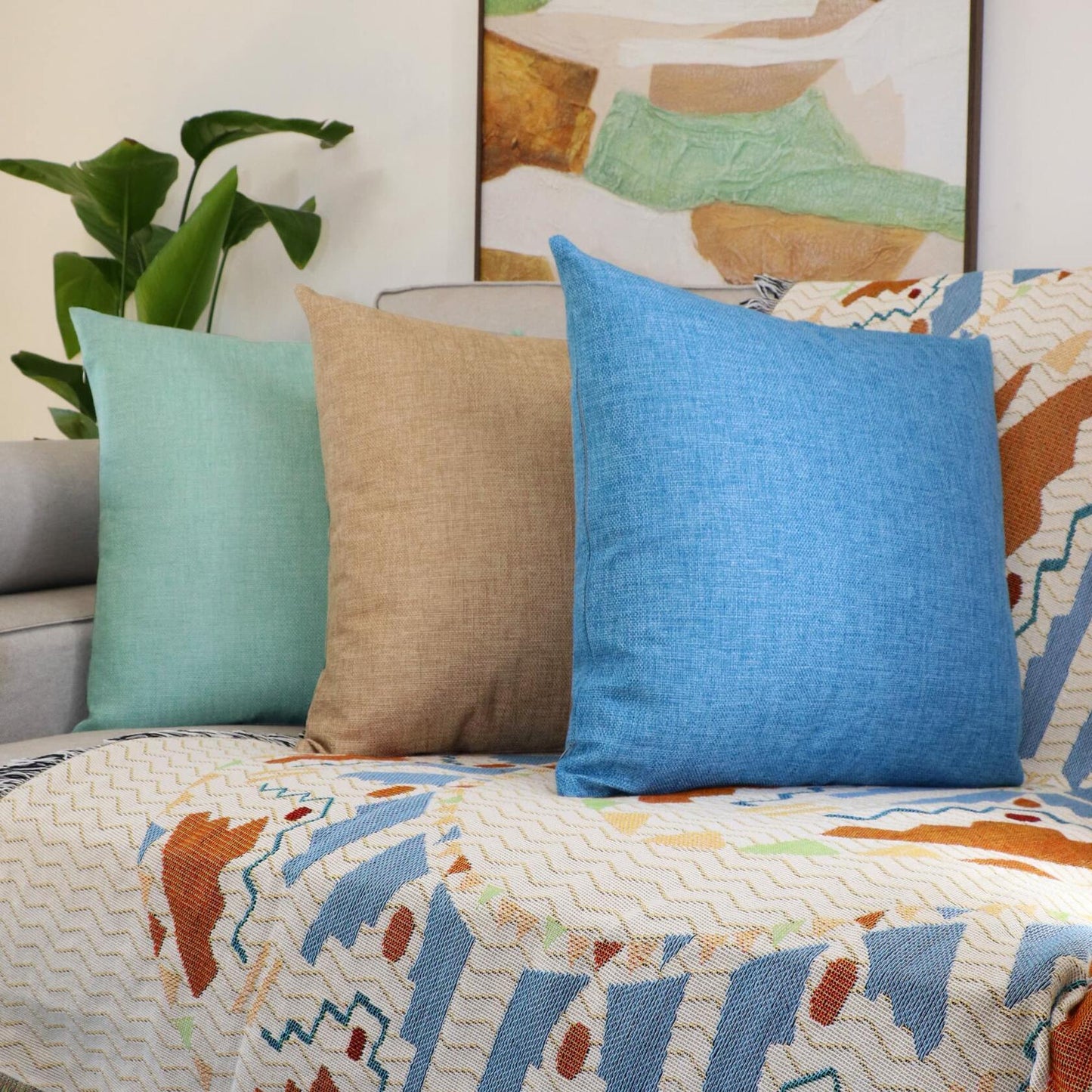 Jepeak Linen Throw Pillow Covers 20x20 Inch Pack of 2 Light Coffee