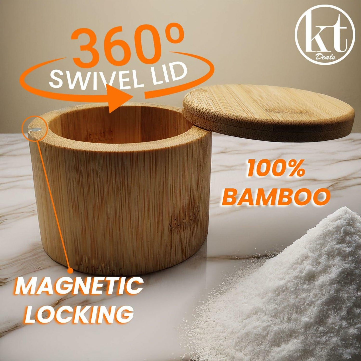 [Like New] Salt Cellar Bamboo Storage Box Magnetic Swivel Lid Small Wooden Jar 3.5in