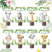 16Pcs Pink Jungle Safari Baby Shower Centerpieces with Wooden Stands