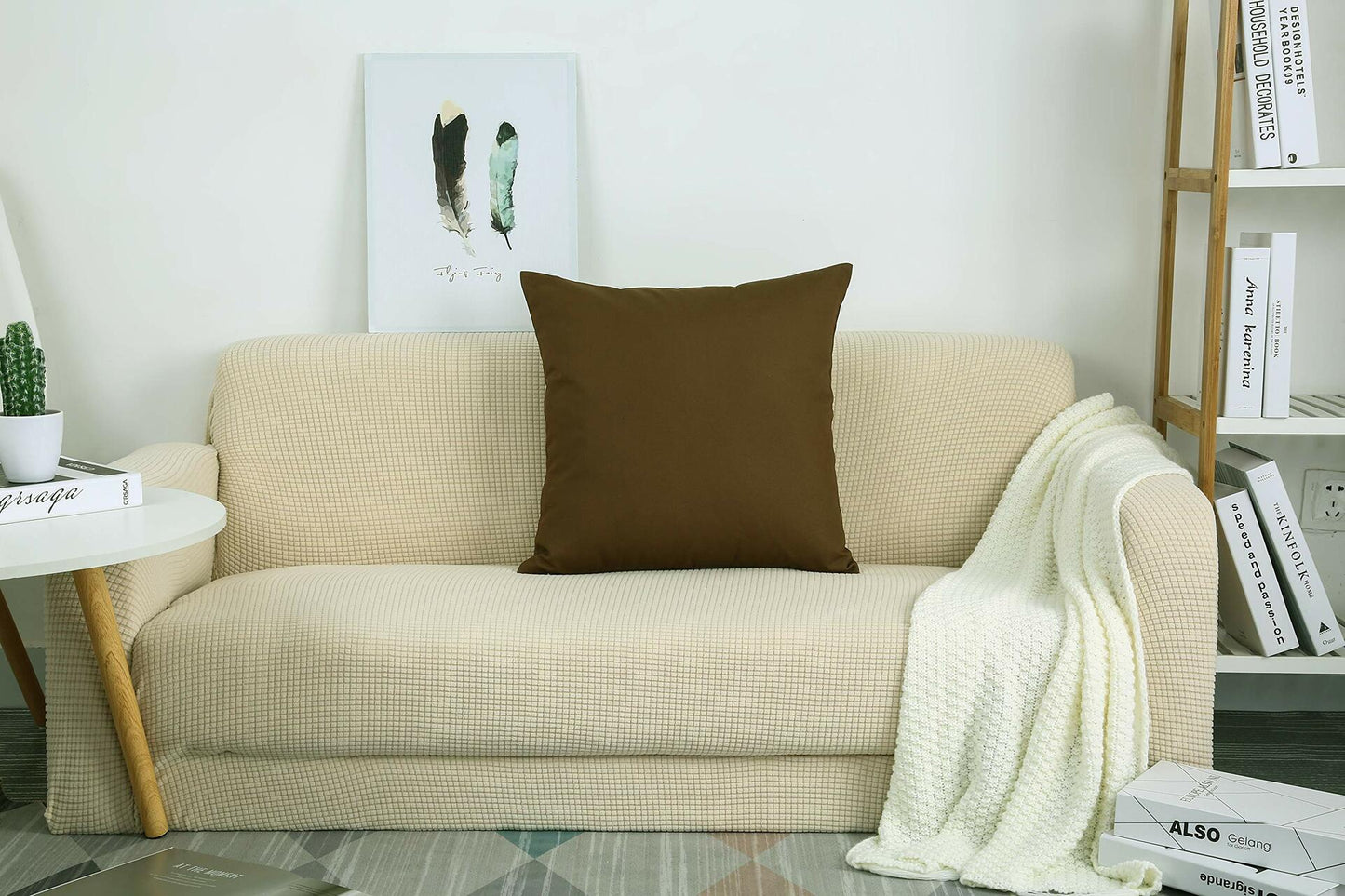 TangDepot Cotton Solid Throw Pillow Cover Coffee 18x18 1 Count