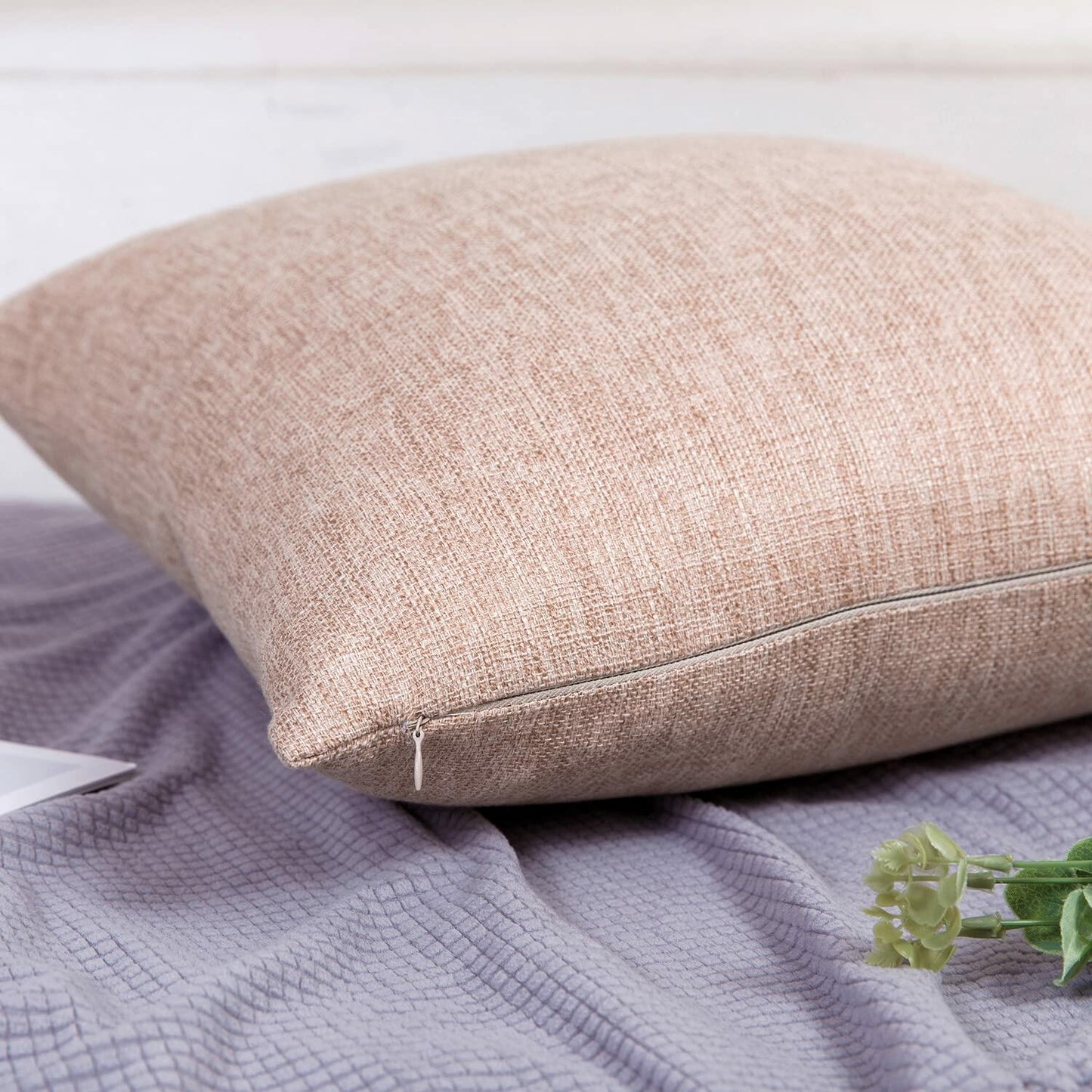 Jepeak Linen Throw Pillow Covers 20x20 Inch Pack of 2 Light Coffee