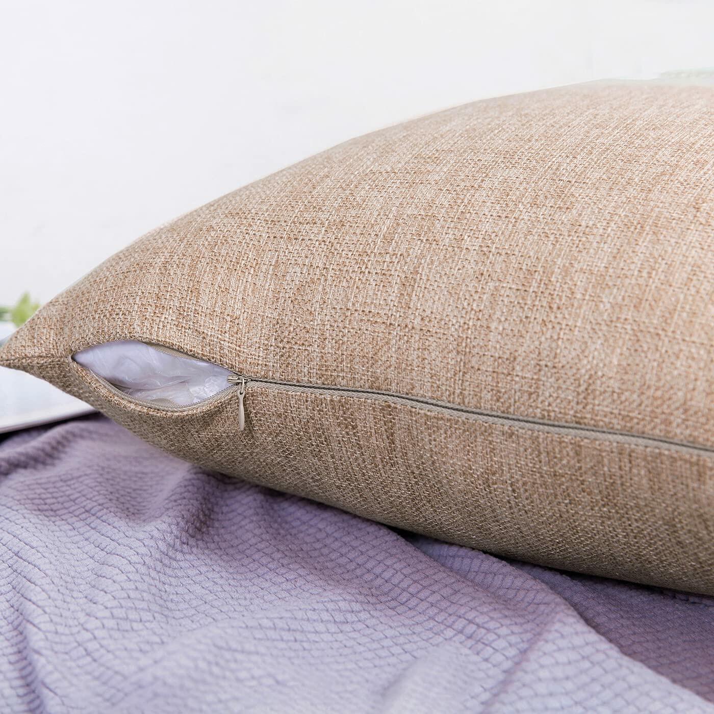 Jepeak Linen Throw Pillow Covers 20x20 Inch Pack of 2 Light Coffee