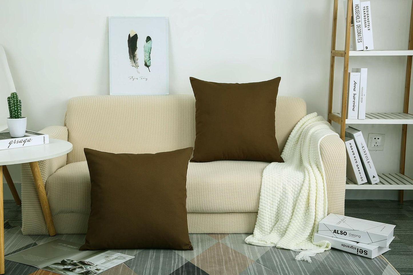 TangDepot Cotton Solid Throw Pillow Cover Coffee 18x18 1 Count