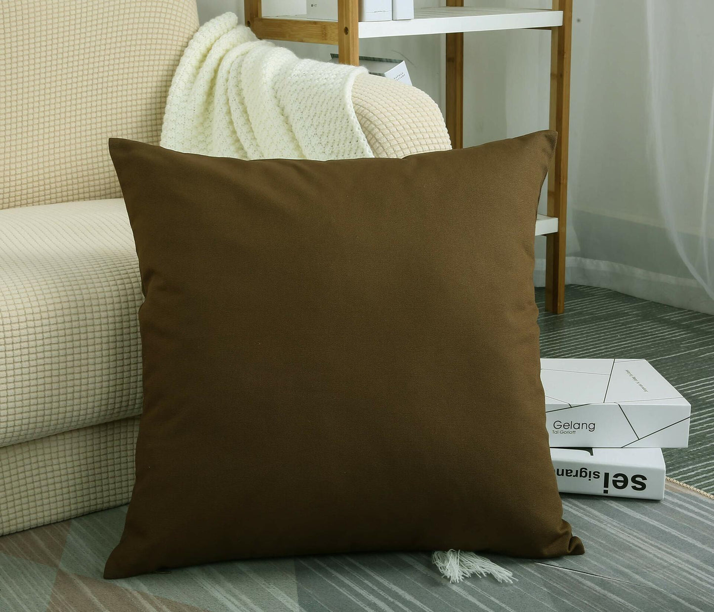 TangDepot Cotton Solid Throw Pillow Cover Coffee 18x18 1 Count