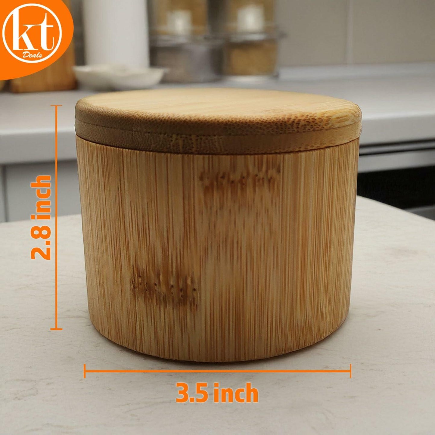[Like New] Salt Cellar Bamboo Storage Box Magnetic Swivel Lid Small Wooden Jar 3.5in