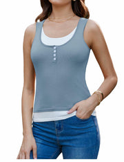 GRACE KARIN Knit Sleeveless Henley Tank Top Square Neck Sweater Vest Grey Size L