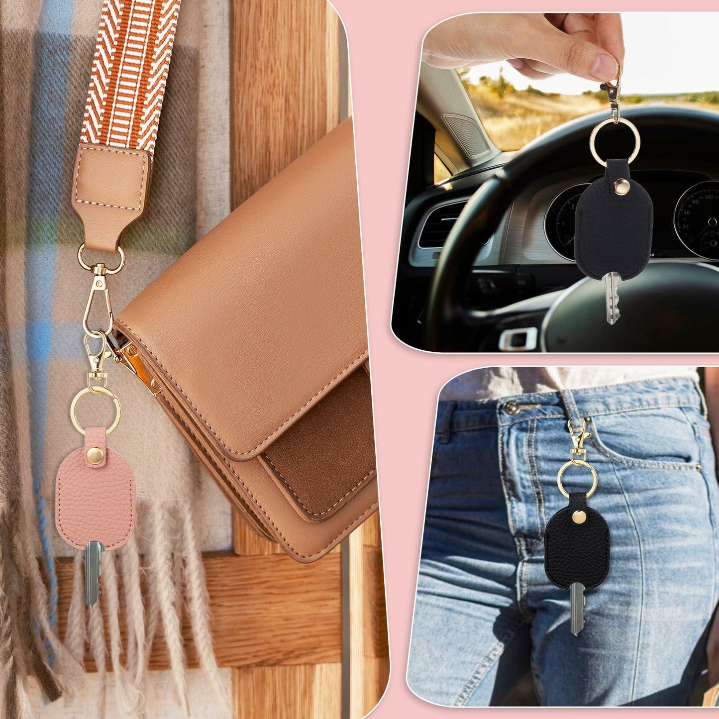 ZEYIYER 2 PCS Leather Car Key Sleeve PU Vintage Black Key Holder