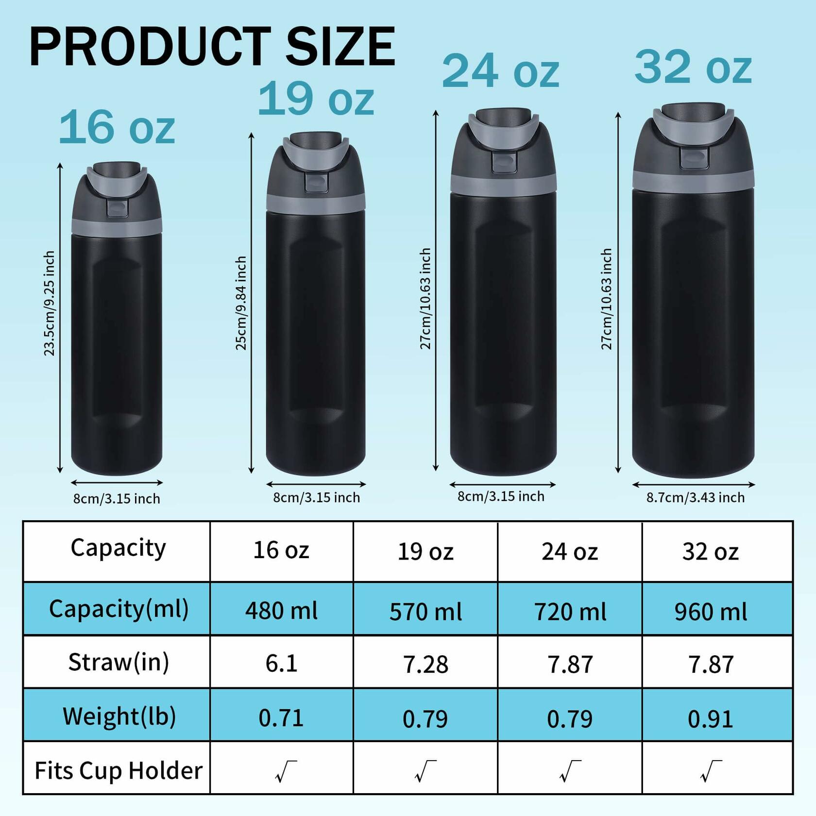 2-Pack Sports Water Bottles 1L Leakproof Portable Black Gym Outdoor Travel