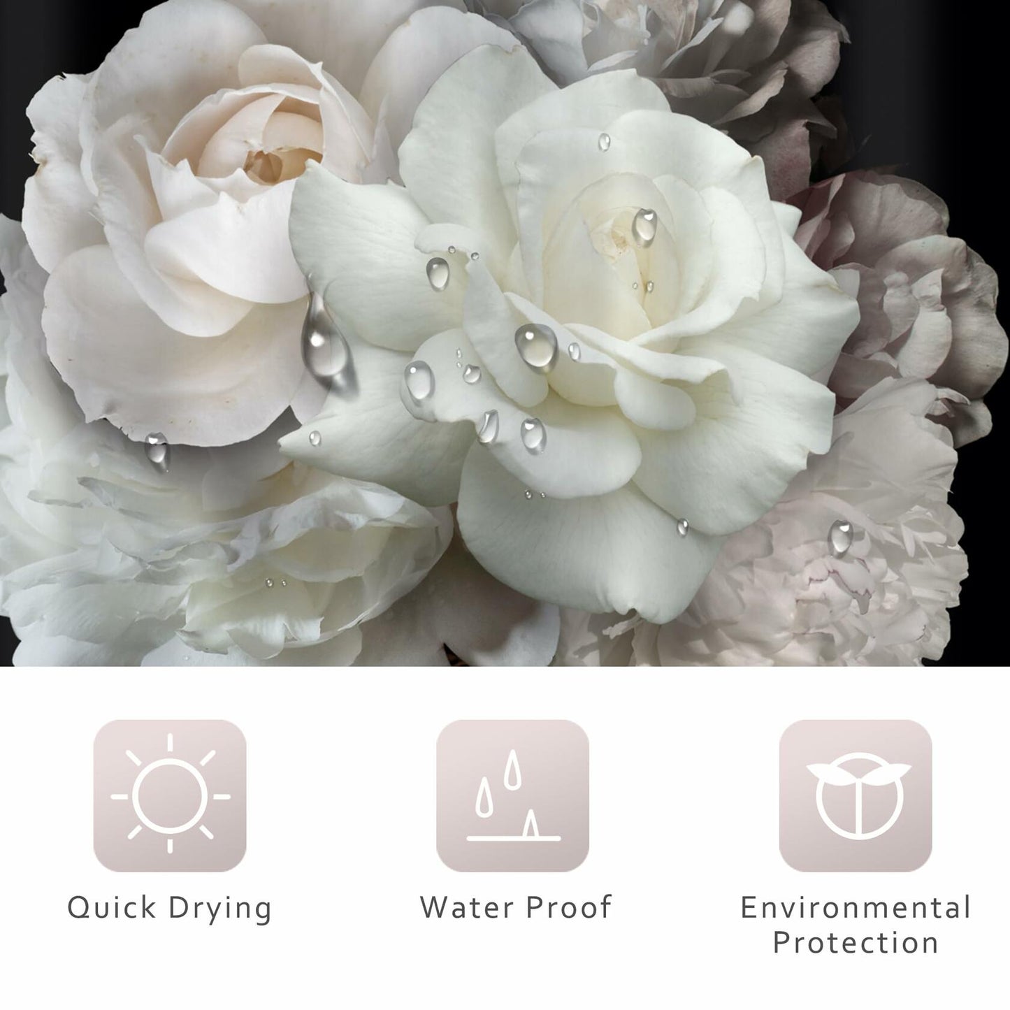 Riyidecor African American Shower Curtain 72x72 White Peony Floral 12 Hooks