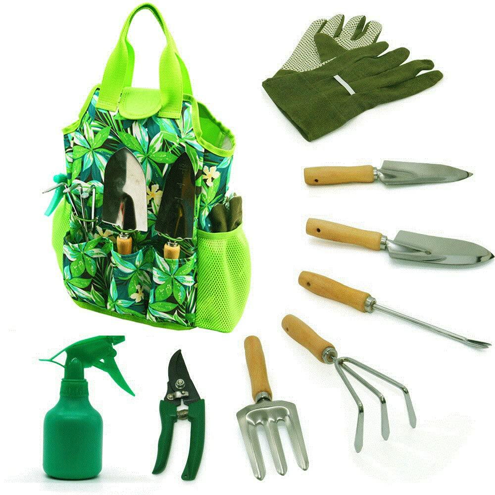 [Like New] 9-Piece Garden Tools Set with Gloves and Colorful Tote - Gardening Kit