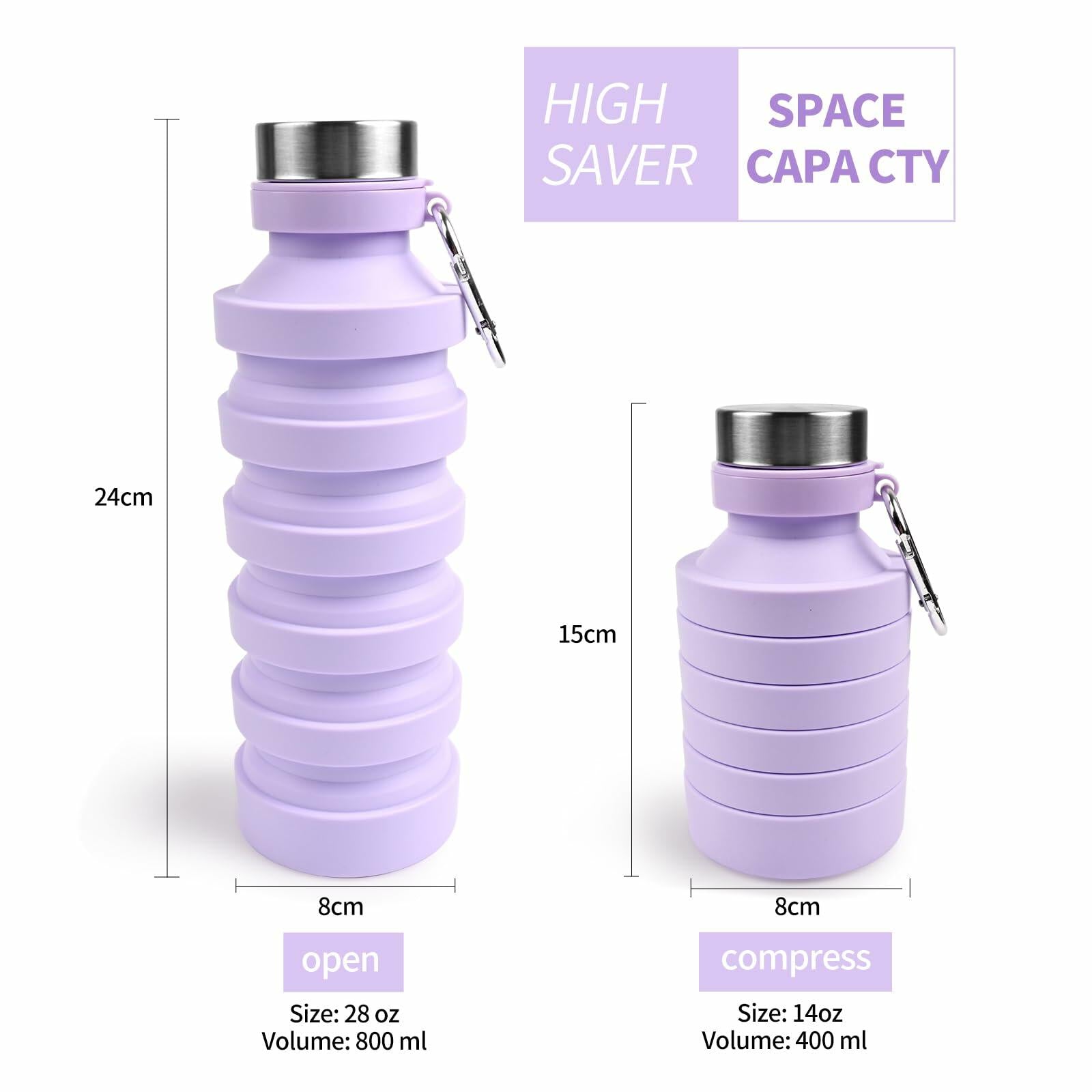 Mitour Collapsible Water Bottle 27oz BPA Free Silicone Foldable Leakproof