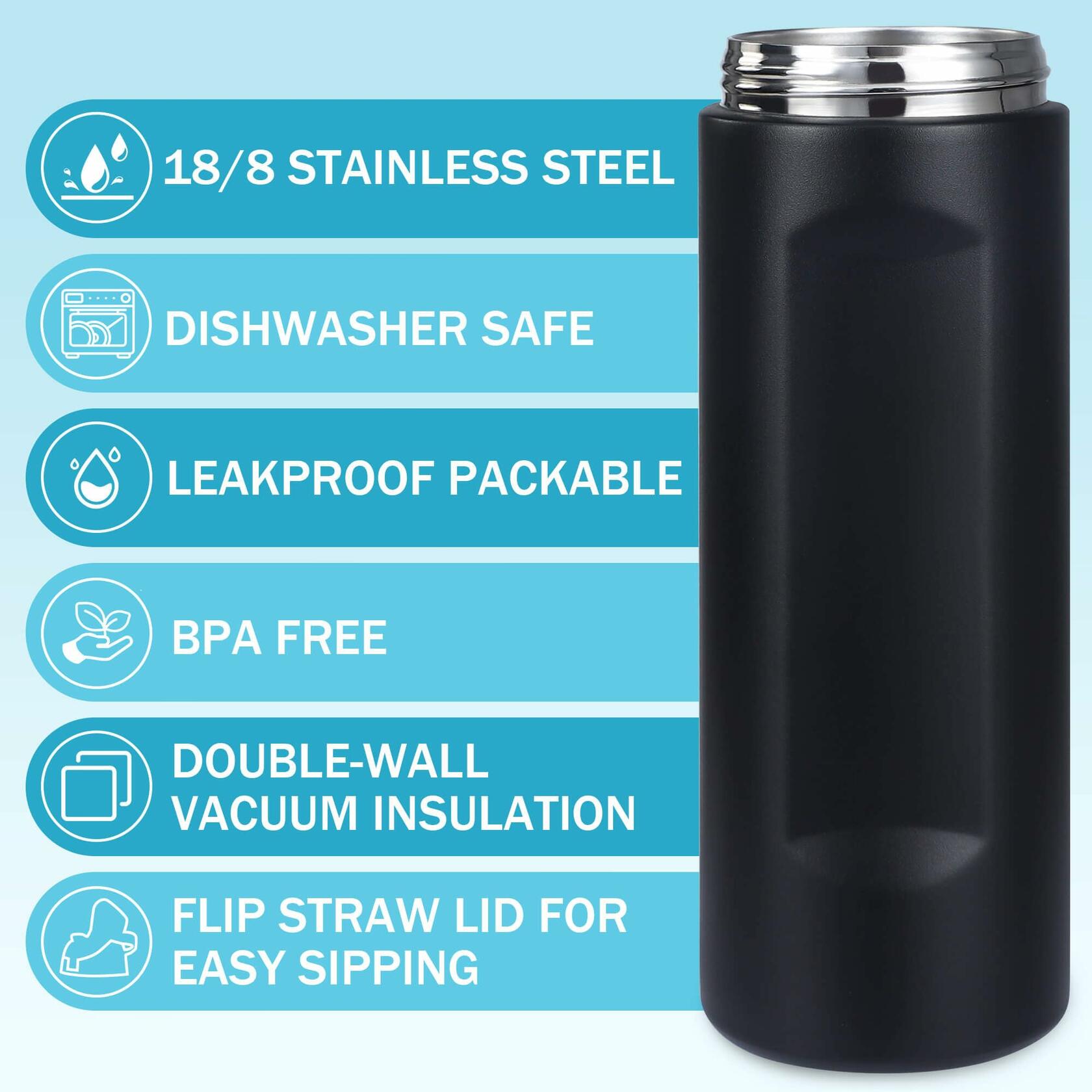 2-Pack Sports Water Bottles 1L Leakproof Portable Black Gym Outdoor Travel