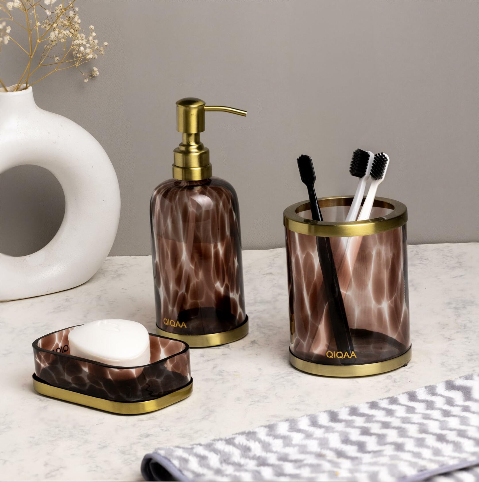 [Like New] Tortoise Glass Soap & Lotion Dispenser Vintage Handmade Bathroom Kitchen