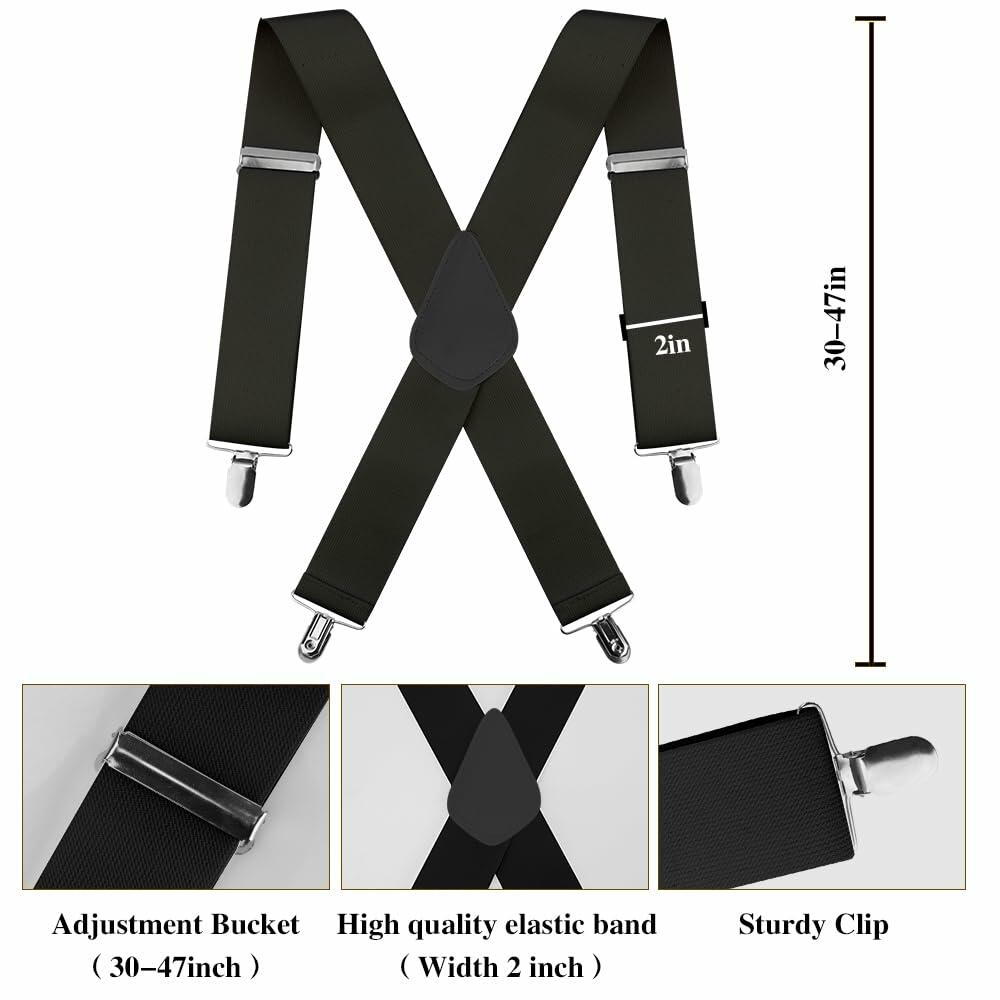 Koudindg 2-Pack Camel 2" Wide X-Back Adjustable Suspenders with 5 Clips